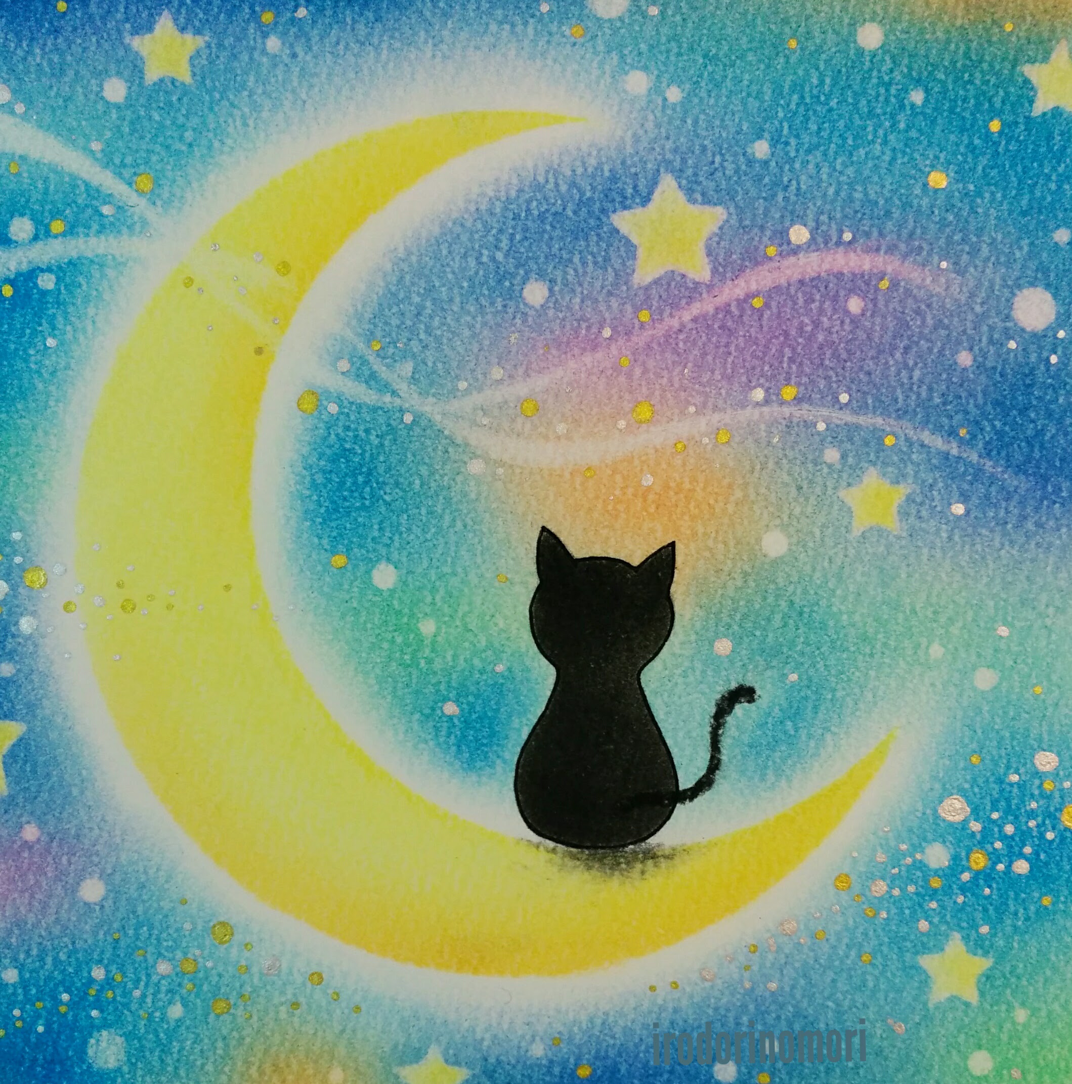 月夜と猫 彩の森ギャラリー パステルアート Atelier彩の森