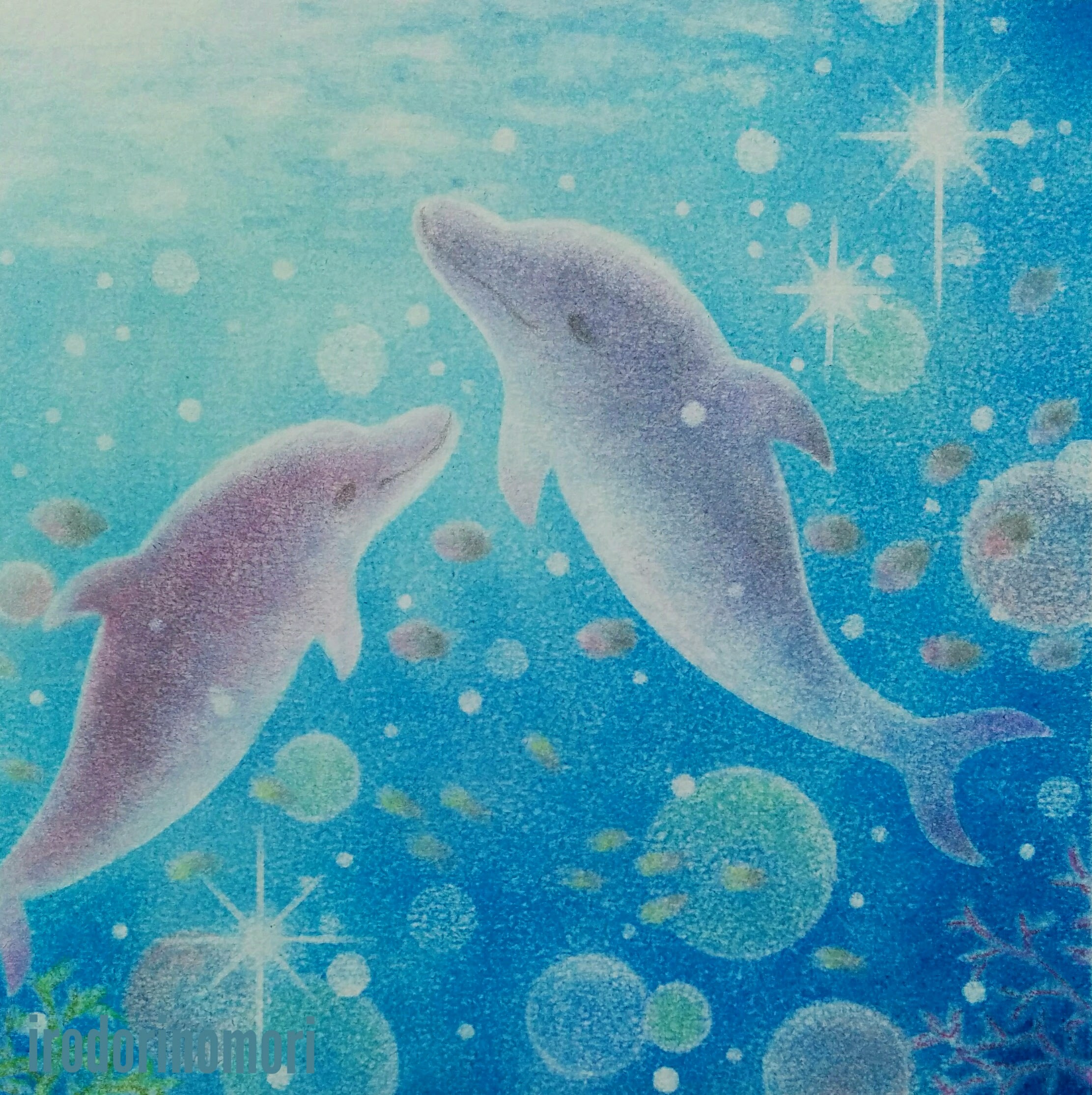 イルカのいた夏ラッセン風 パステルアート Atelier彩の森